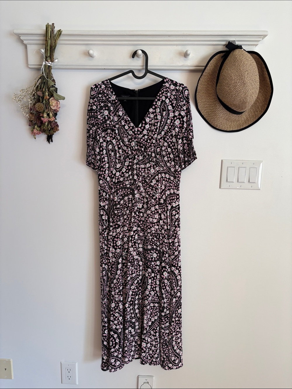 Talbots Black Maxi Dress with Pink Paisley Floral Print